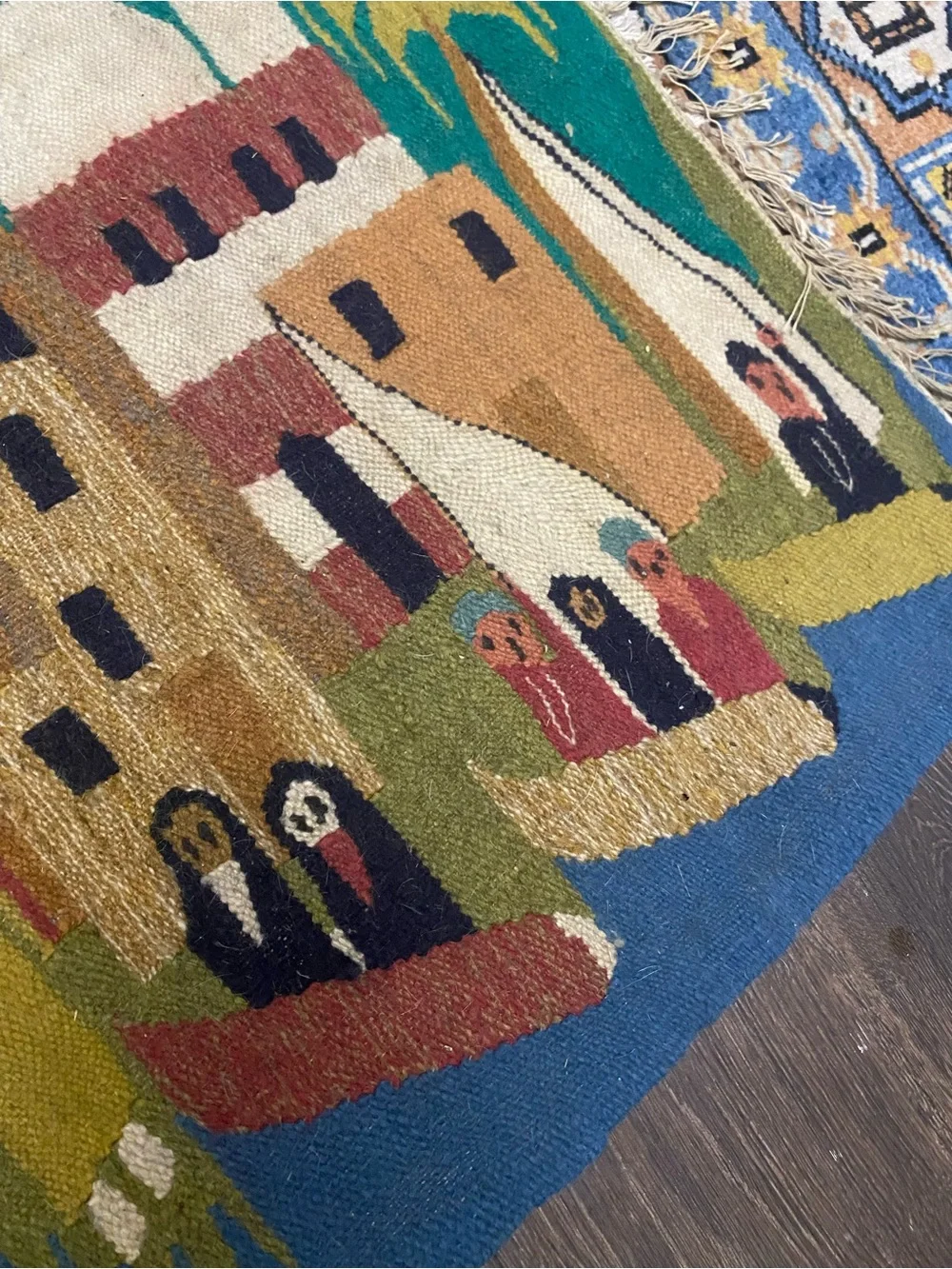 Vintage Kilim Hand Woven Small Rug Door Mat Wool Carpet Tribal Fringe